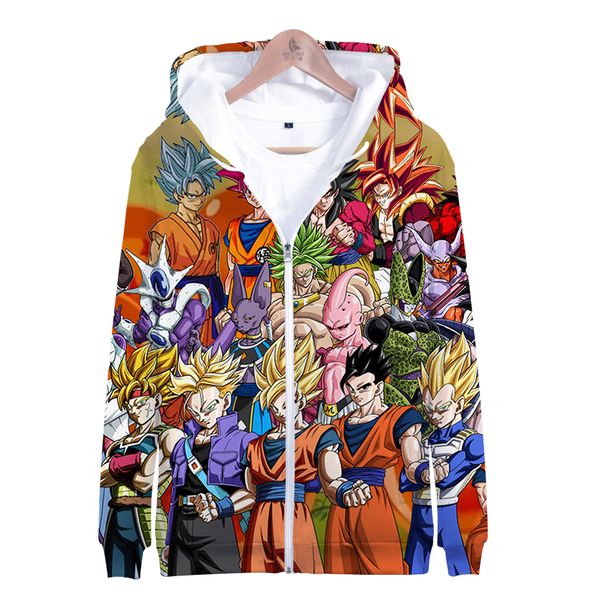 

keluoxin autumn winter 3d super broly zipper hoodies men women anime cartoon goku vegeta sweatshirt sudaderas 2019, Black