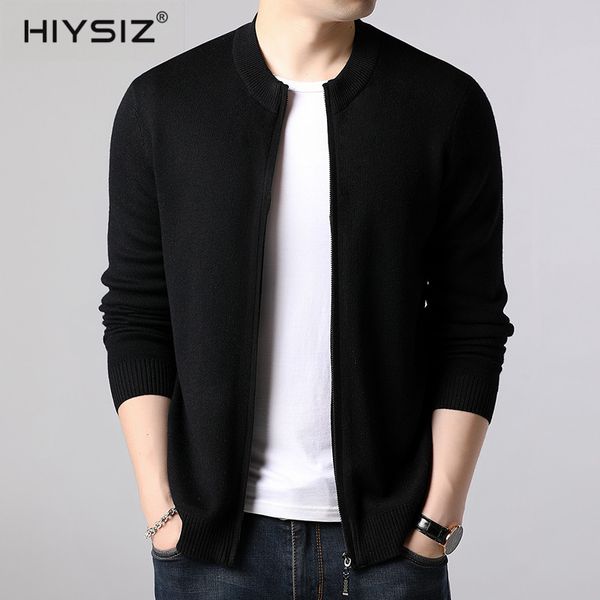 

hiysiz cardigans sweater men 2019 new fashion trend casual o-neck long sleeve streetwear zipper autumn winter sweatercoat sw041, White;black