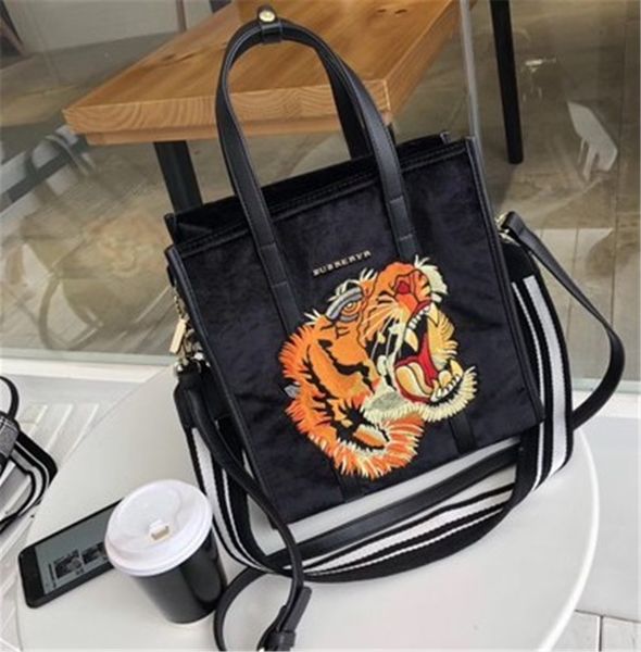 

designer handbag tiger head embroidery velvet tote bag spring and summer shoulder slant span portable thousand bird plaid canvas bags 2