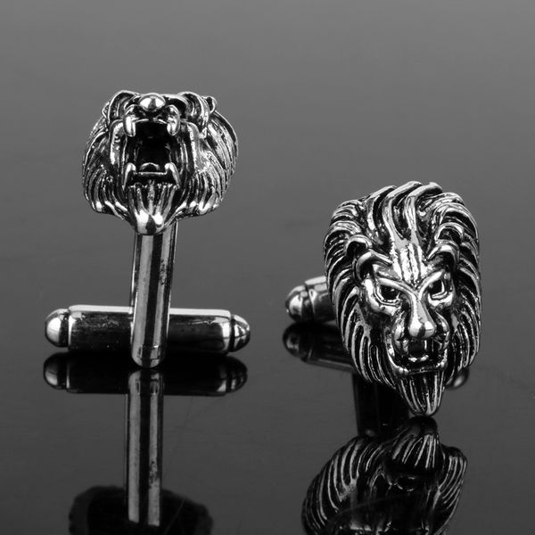 

cufflinks for men 3d the king of forest lion head tie jewelry cuff buttons cool cuff links pins clip, Silver