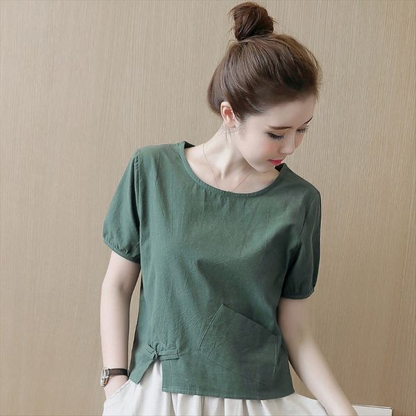 

2019 cotton linen style short-sleeved t-shirt women's large size shorts and short skirt t-shirt skirt loose national style women's, White