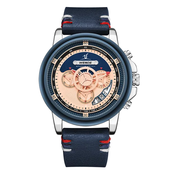 

weide men luxury sports watch waterproof multiple time zone black dial wristwatch waterproof clock men watch, Slivery;brown