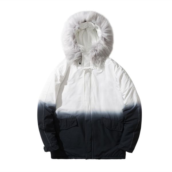 

gradient color fur collar thick commander jacket men winter hooded parka men hip hop coat man streetwear 2019, Tan;black