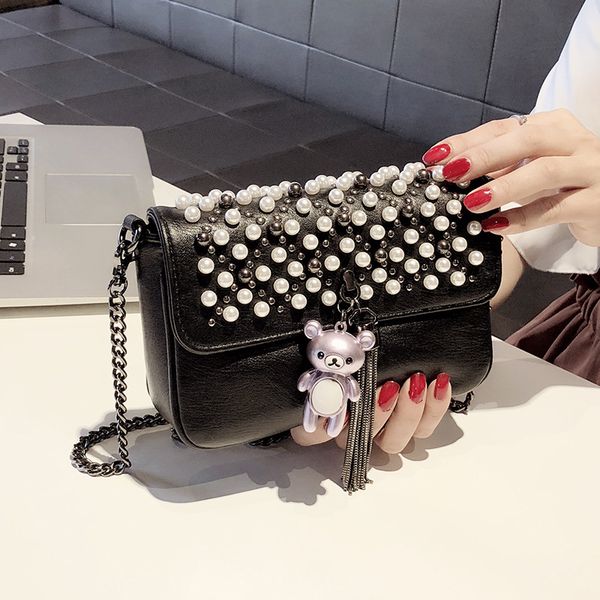 

new women's handbags pu studded pearl small square bag