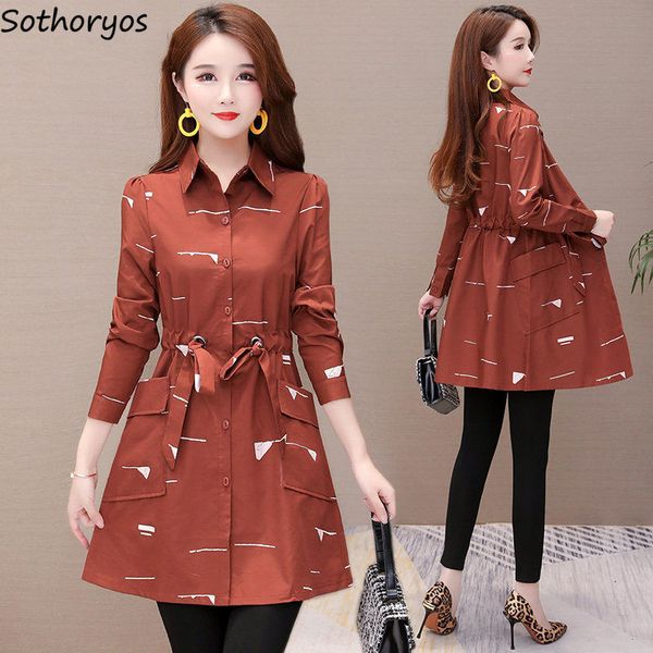 

trench women printed oversize 5xl loose single breasted adjustable waist pockets trendy thin korean style sun-proof womens coats, Tan;black