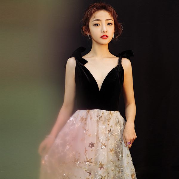

runway dresses tapete cozinha 2021 temperament socialite party in the fall and winter of cultivate morality show thin evening wear gowns, Black