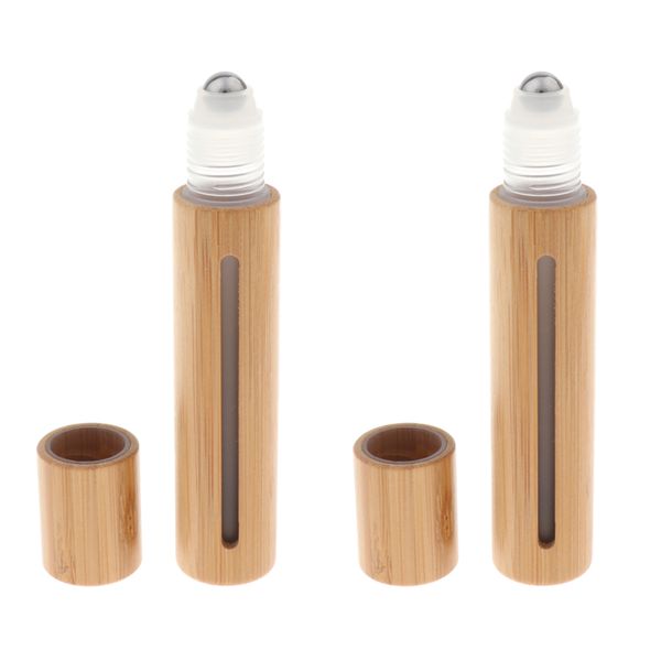 

2pieces 15ml empty bamboo pp perfume roller ball bottle case steel bead head
