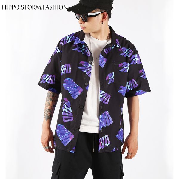 

s-6xl2020 2020 print shirt short sleeves hip hop harbour style shirt popular logo loose short sleeves, White;black