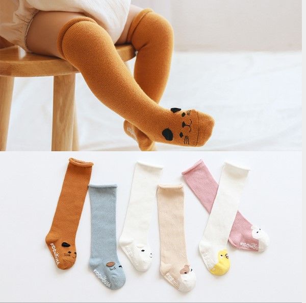 

knee high baby socks newborn socks for girls cotton cartoon infant baby boys socks anti slip casual winter baby leg warmers, Pink;yellow