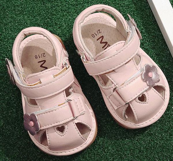 

little girls squeaky shoes flowers squeakers 1-3 years kids handmade half sandals summer nina sapatos fun baby white pink heart t200703, Black;red