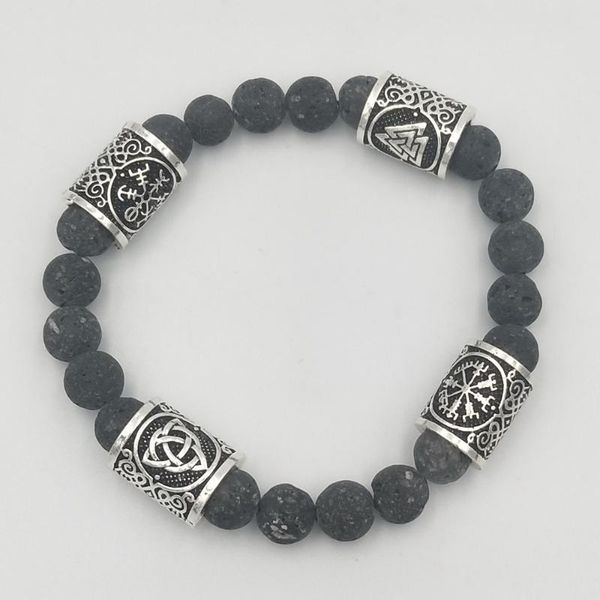 

slavic men bracelet natural lava stone rune bead amulet vikingos compass celts knot runes jewelry, Golden;silver
