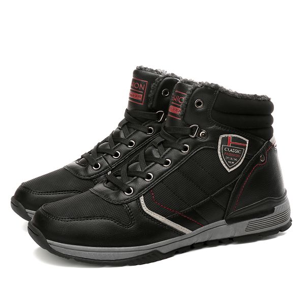 

2019 new men boots for men winter snow boots warm fur&plush lace up high fashion shoes outdoor sneakers, Black