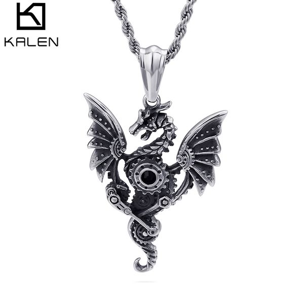 

punk animal flying dragon charm pendant nekclace men stainless steel hiphop cartoon pendant gift to kids, Silver