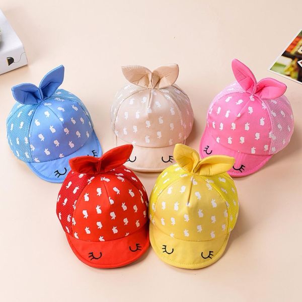 

cute cartoon printed baby caps summer hats for infant sun hat with ear 2018 sunscreen baby girl hat spring baby accessories cap, Yellow