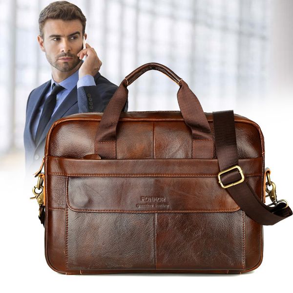 

men genuine leather vintage handbag business shoulder bag briefcase messenger po66