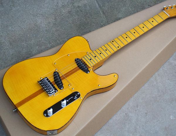 

бесплатная доставка желтого корпус электрическая гитара с с прозрачной накладкой, maple грифом, brown binding, которые предлагают индивидуал