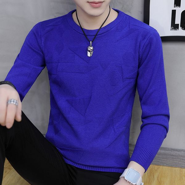 

autumn men's sweater sweater men's trend round neck slim sweater base shirt men's clothing, White;black