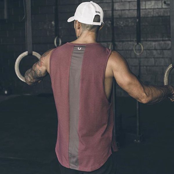 

2019 brand mens curved hem patchwork gym sport running athletic training vest bodybuilding clothing fitness man tanks, Black;blue