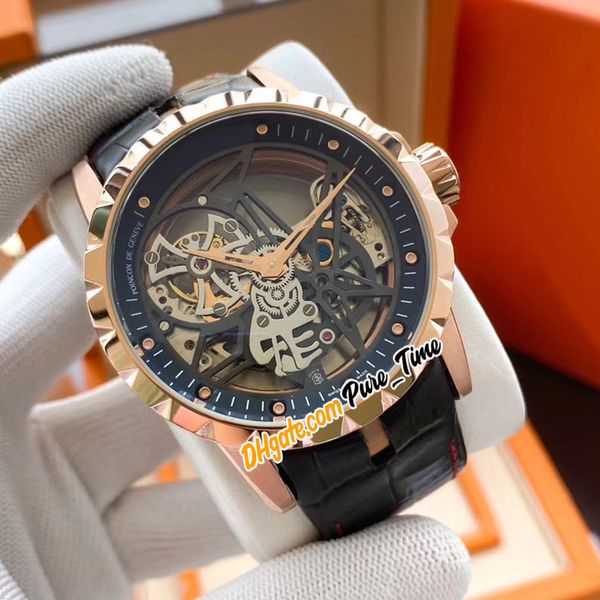 

новый экскалибур 43 rddbex0392 tourbillon автоматическая мужские часы розового золота черный внутренний скелет циферблат черный кожаный спор, Slivery;brown