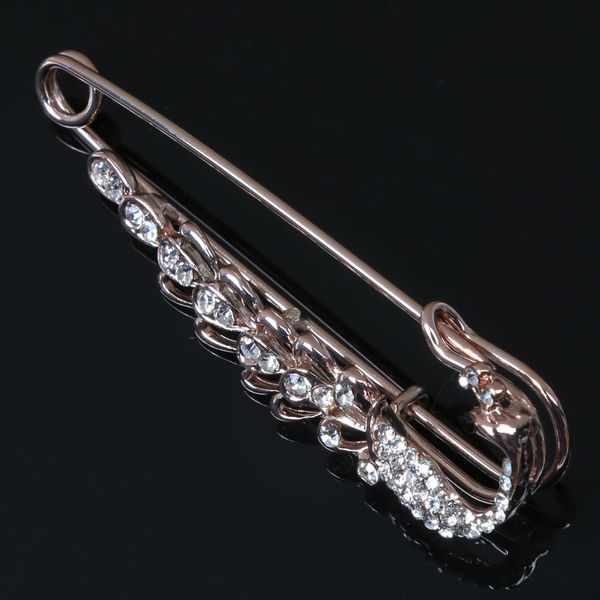 

crystal peacock safety pin brooch clip for ladies scarf coat gown rose gold, Gray