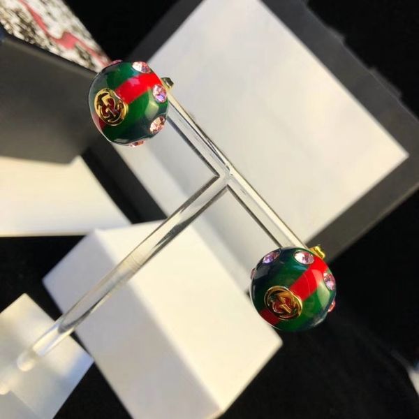 

2020 earring round green and red enamel with pink diamond stud earring 18k gold plated style women jewelry gift ps7424, Golden;silver