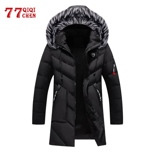 

men's down & parkas winter parka jacket men 2021 arrival thick warm coat long hooded fur collar windproof padded hombre, Black