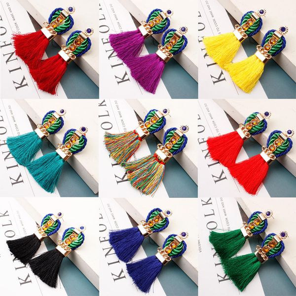 

bohemia ручной weave rope кисточкой подвеска серьги мотаться 12colors fringe inlay кристалл rhinestone очаровательная серьги шпильки eardrop, Silver