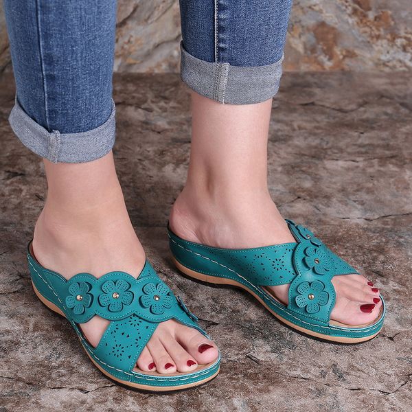 

summer women slippers gladiator flower shoes wedges platform flip flops beach mules ladies slides party sandals zapatos de mujer, Black