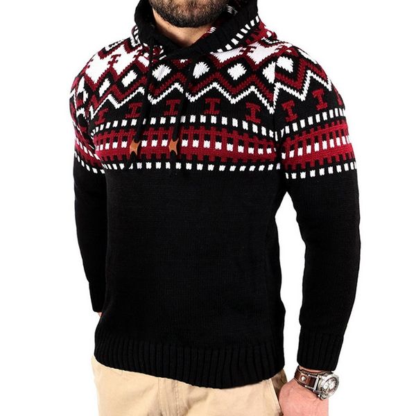 

fashion men hooded printed sweater thick patchwork christmas pullover winter autumn warm sweater male hombre hooded coat, White;black