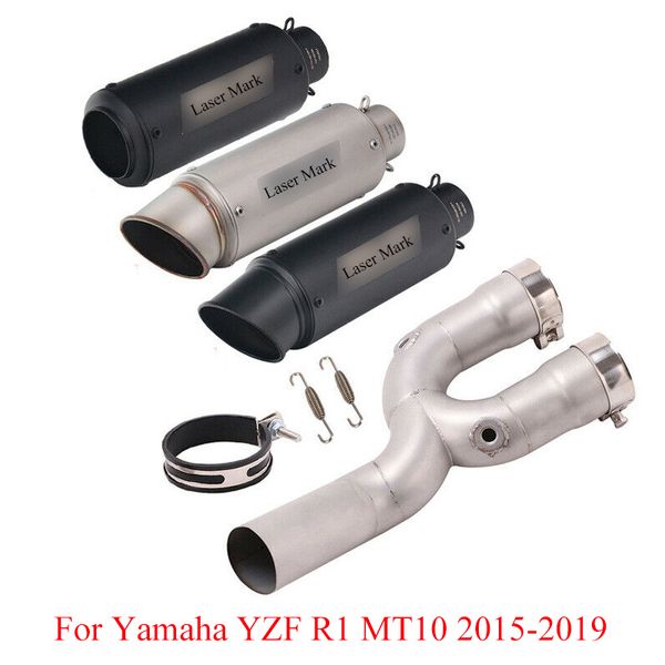

slip on motorcycle exhaust pipe system for yamaha yzf r1 mt-10 2015-2019 scooter dirt bike muffler tips mid connect tube piep
