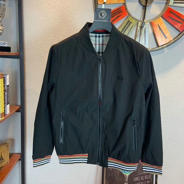 

high end luxury mens jacket burberri logo fashion brand comfortable jackets embroidery locomotive style coat new arrival, Black;brown
