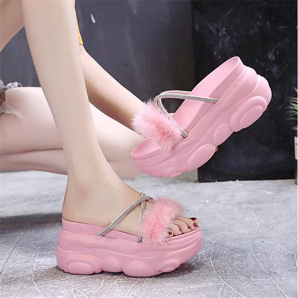 

2020 summer beautiful ladies super high-heeled platform flip-flops 9cm beach shoes slippers wedding slippers women shoes, Black