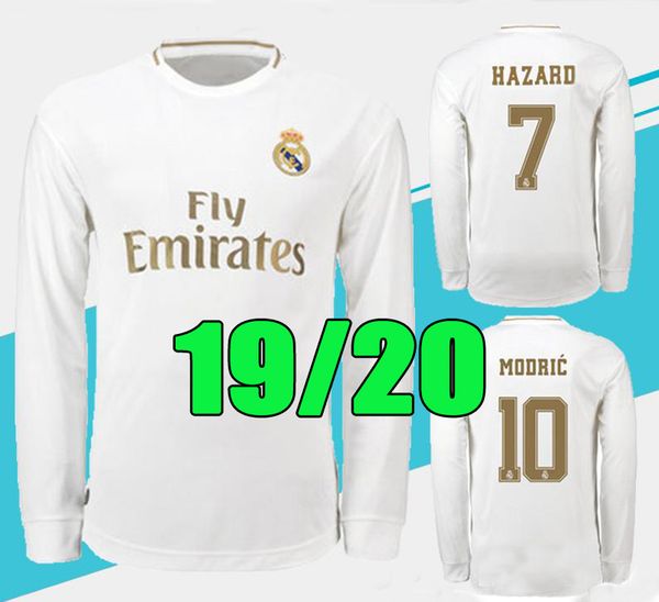 

19 20 Real Madrid HAZARD MODRIC KROOS Mens Football Shirts Home Long Sleeve Soccer Jerseys SERGIO RAMOS BENZEMA ISCO BALE MARIANO Uniforms