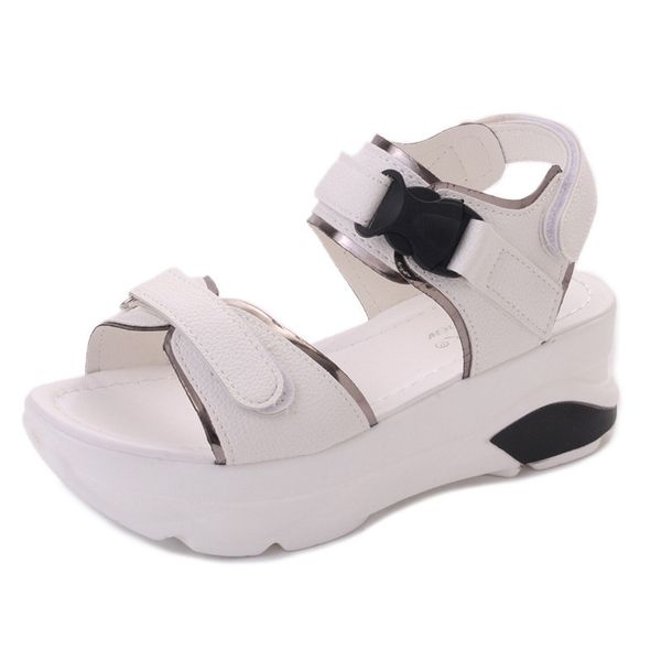 

sandals women 2018 summer fashion ladies wedges platform peep toe flat leather sandals heels summer shoes women sandalen dames, Black