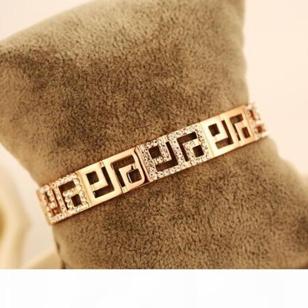 

classic hollow out letter bangles for women vintage gold plated zircon chunky bnagles statement jewelry fashion accessories, Golden;silver