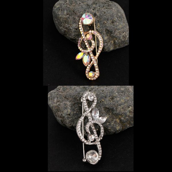 

2pcs crystal rhinestones brooch music note breastpin hat pin for men women, Gray