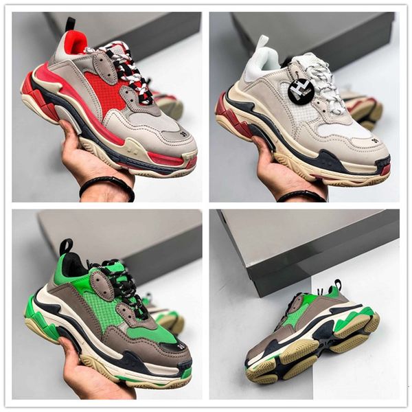 

luxury paris triple s 17fw dad running shoes grey green red fashion designer 2019 mens women casual clunky sneakers