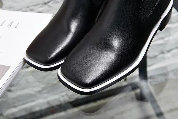 

fashionville * u671 40 черный и белый кожаный плоский сапоги ар женской моды осень голова абсолютно квадратная мода лучший дизайнер обувь, Black