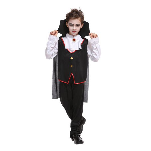 

kids child black white noble vampire costumes for boys halloween purim carnival masquerade mardi gras outfit b-0161, Black;red