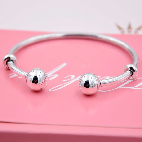 

original moments silver open bangle with caps bangle bracelet fit women bead charm 925 sterling silver europe diy jewelry, Golden;silver