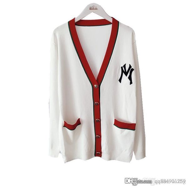 

summer women's new v-neck ultra-thin long-sleeved embroidery letters loose knit cardigan real pocket size s-l designer sweaters, White;black