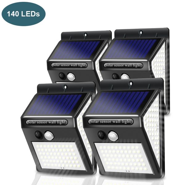 Lâmpadas solares LED Iluminação ao ar livre 140 LEDs Painéis solares Power PIR PIR MOTOR SENSOR DE LEDA LEITO DE LEITO DE LEITO DE LEITOS LUZES DE PAREDE