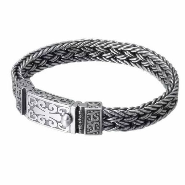 

73g 925 sterling silver jewelry bracelets for men vintage s925 width 11mm thai silver chain charms pride bracelets & bangles, Black