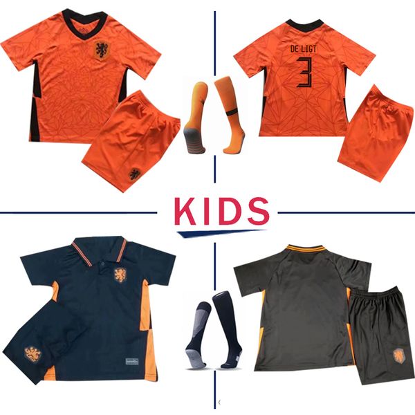 

2020 2021 netherlands soccer jerseys de jong wijnaldum holland football kits shirt virgil 20 21 jersey strootman memphis kids sets, Black;yellow