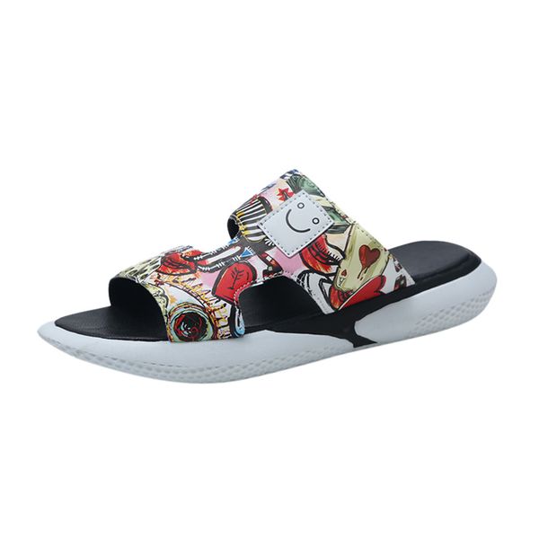 

sagace 2019 new fashion men's fashion trend personality graffiti street wild beach shoes casual slippers men's home slippers, Black