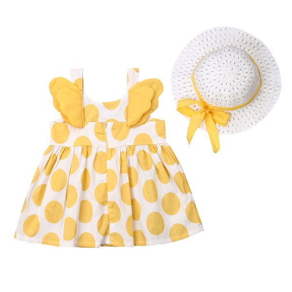

6m-3y toddler newborn baby girl clothing set cute wing ruffles dress + hat summer beach holiday baby girls costumes, Red;yellow