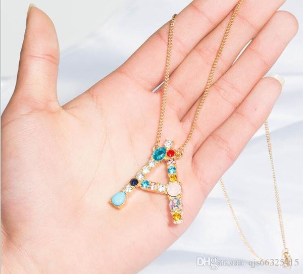

26 english initial necklace crystal english letter necklace silver gold diamond letter pendants fashion jewelry for women gift qjs 66325415