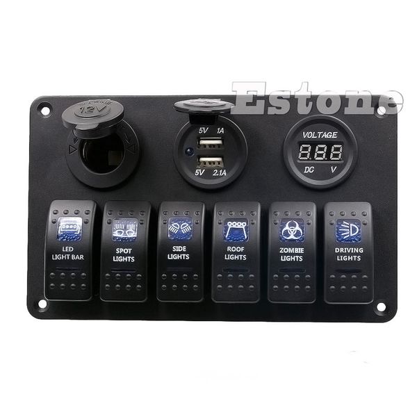 

6 gang led 12v 24v rocker switch panel circuit breakers charger for boat marine