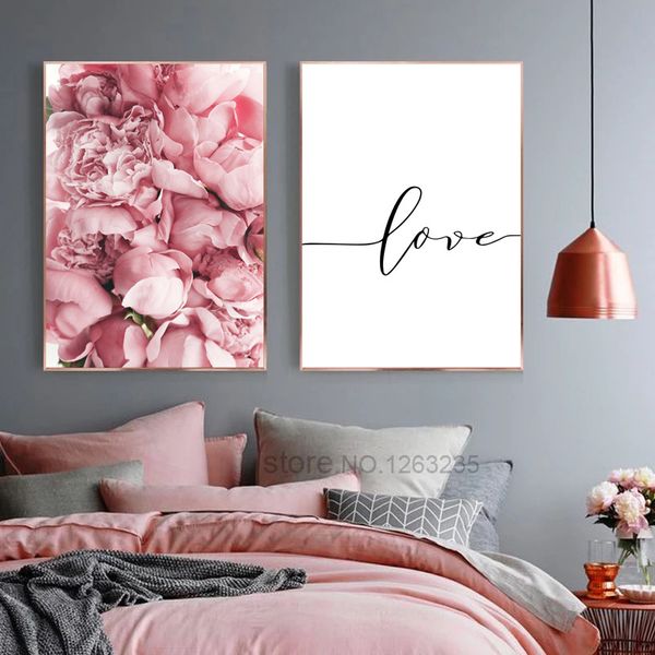 

rose pink flowers wall art canvas painting poster nordic posters and prints love peony poster wall pictures for bedroom decor