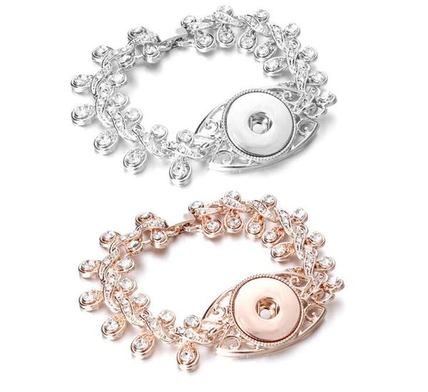 

10pcs new 18mm snap button jewelry rose gold silver snap bracelet bangles flower crystal snap button bracelet for women men jewelry, Golden;silver